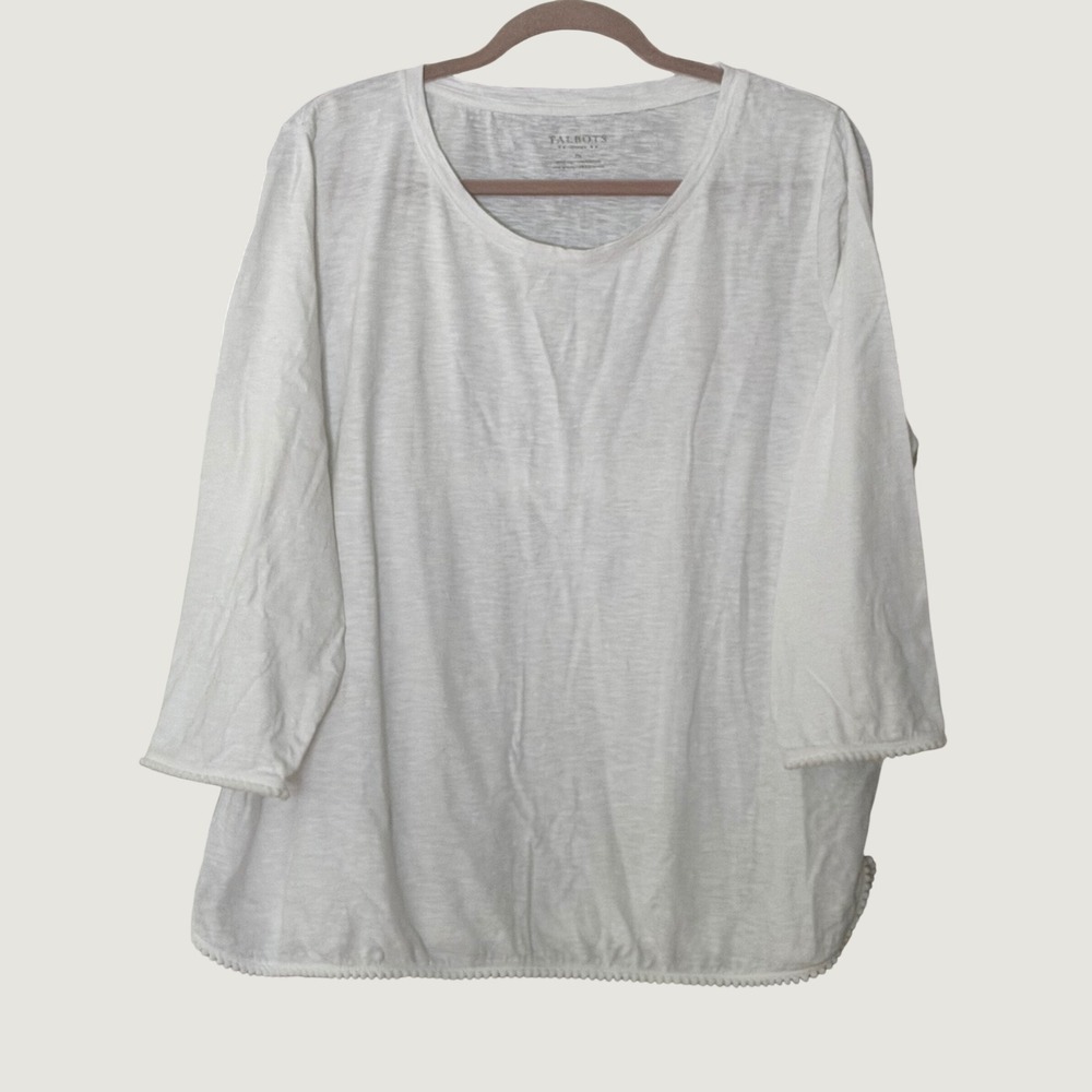 Talbots Women's 2X White 3/4 Sleeve Embellished Hem & Sleeve Top | SKU 1043